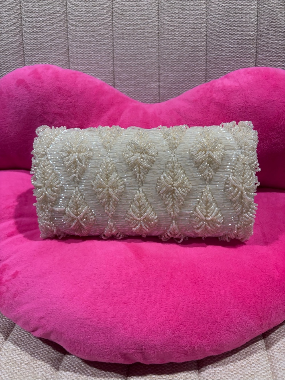 Kate Landry Ivory Beaded Floral Clutch